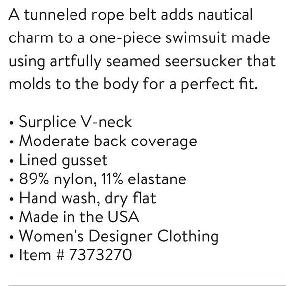 Lisa Marie Fernandez Swim Navy Yasmin Rope Belted Seersucker 4 fits sizes 8-12 - Picture 15 of 16